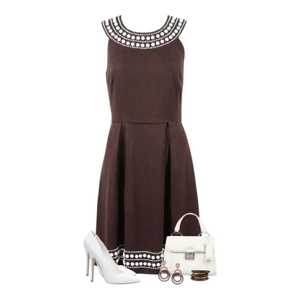 Kate Spade Womens Dress 100% Linen Chocolate Brown Sleeveless Sheath beaded Sz 6